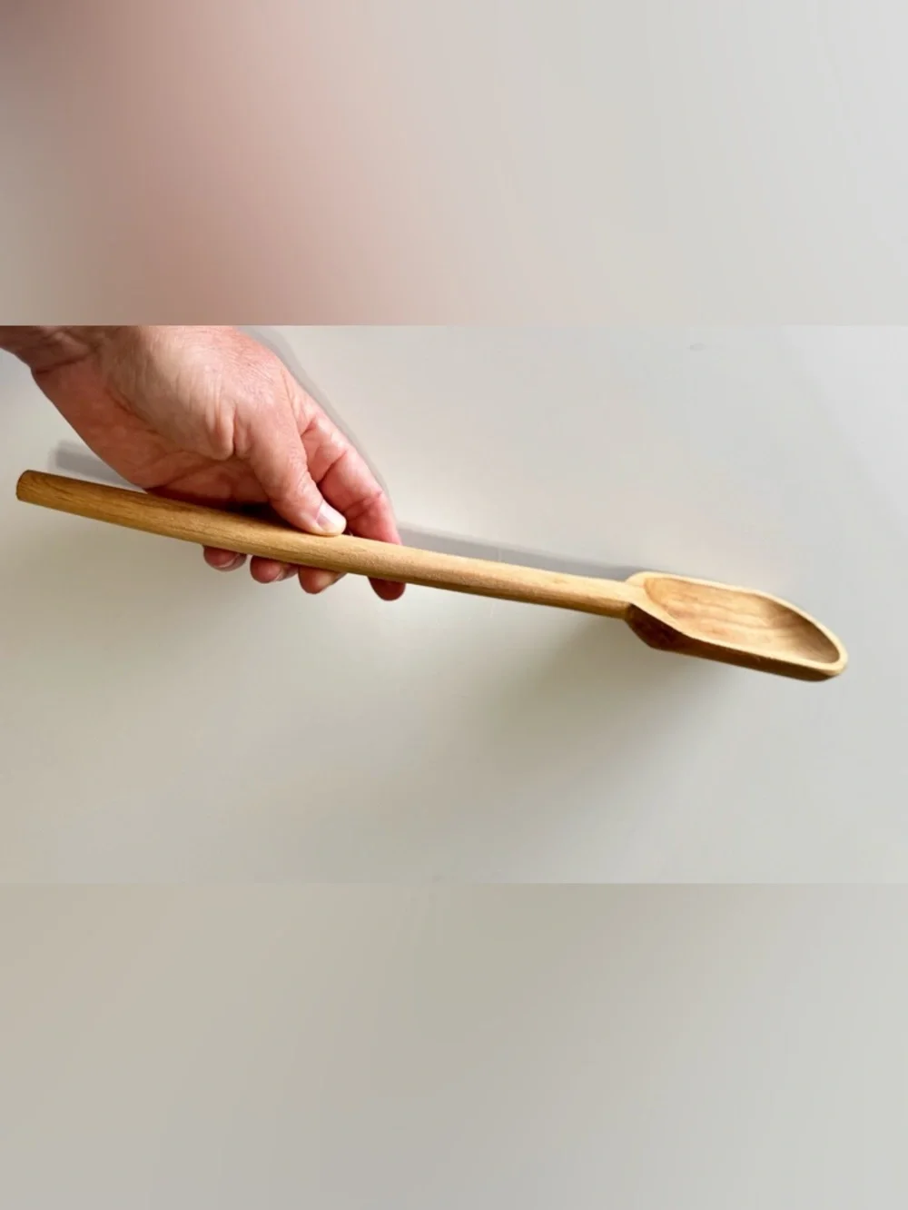VINTAGE Solid Wood Old Handmade Heavy Wooden Long-Handled Spoon
